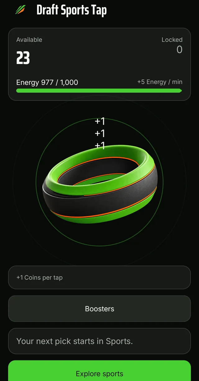 The Tap screen with the arena object, Coins and an Energy bar
